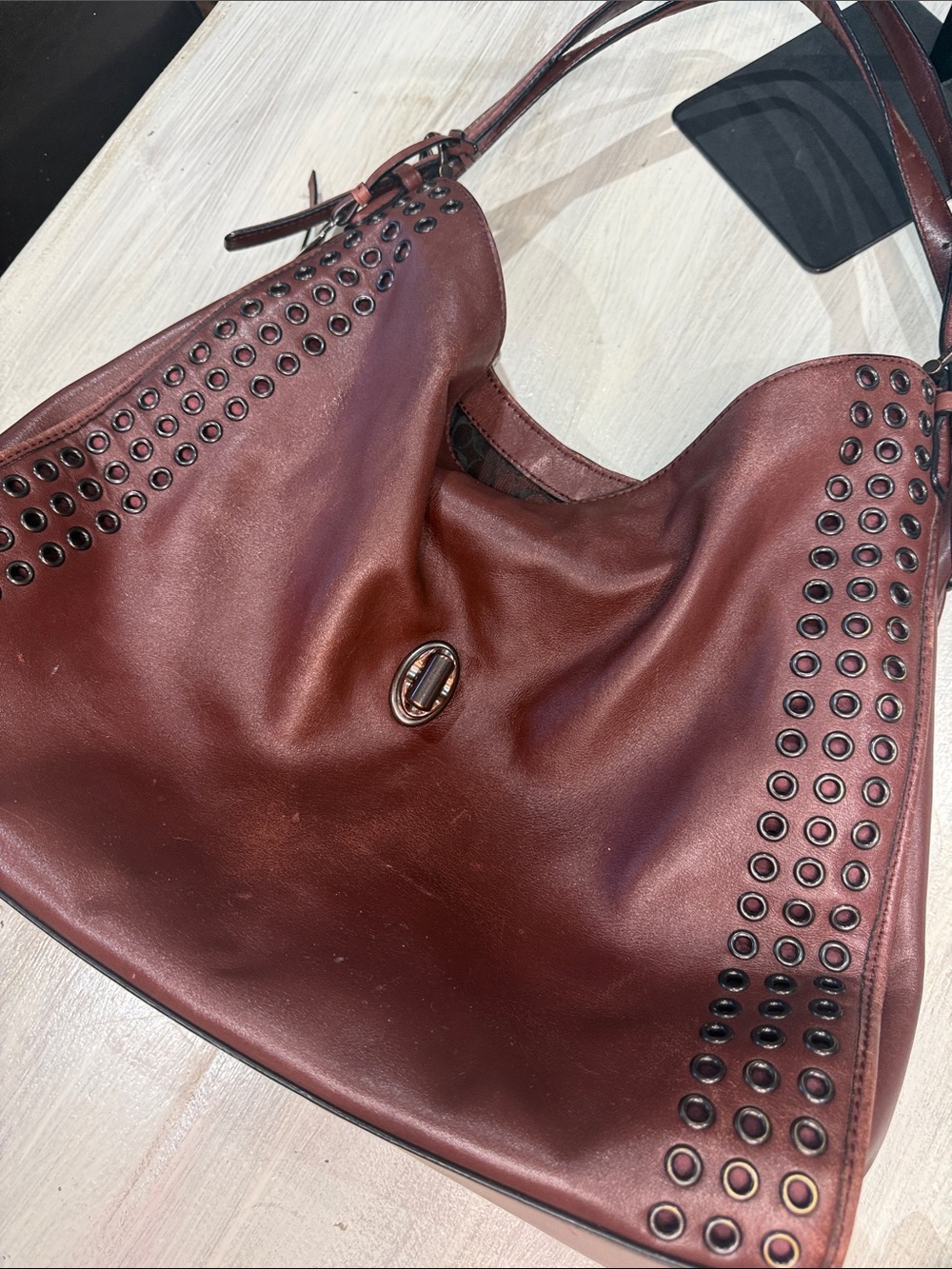 Coach Madison Large Studded Leather Hobo Brown - Picture 13 of 16